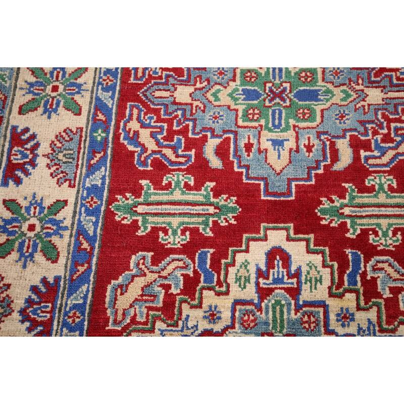 Kazak Foyer Rug Hand-Knotted Traditional Red Wool Carpet - 3'2" x 5'3"