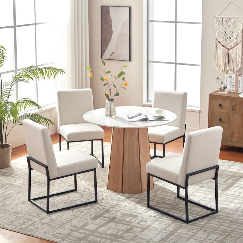 Mid Century Modern Dining Chair with Black Metal Legs