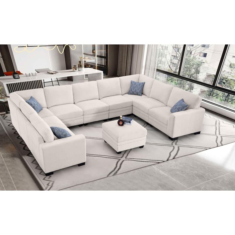 10 PCS Corduroy Flexible Combination Sectional Sofa - Cream