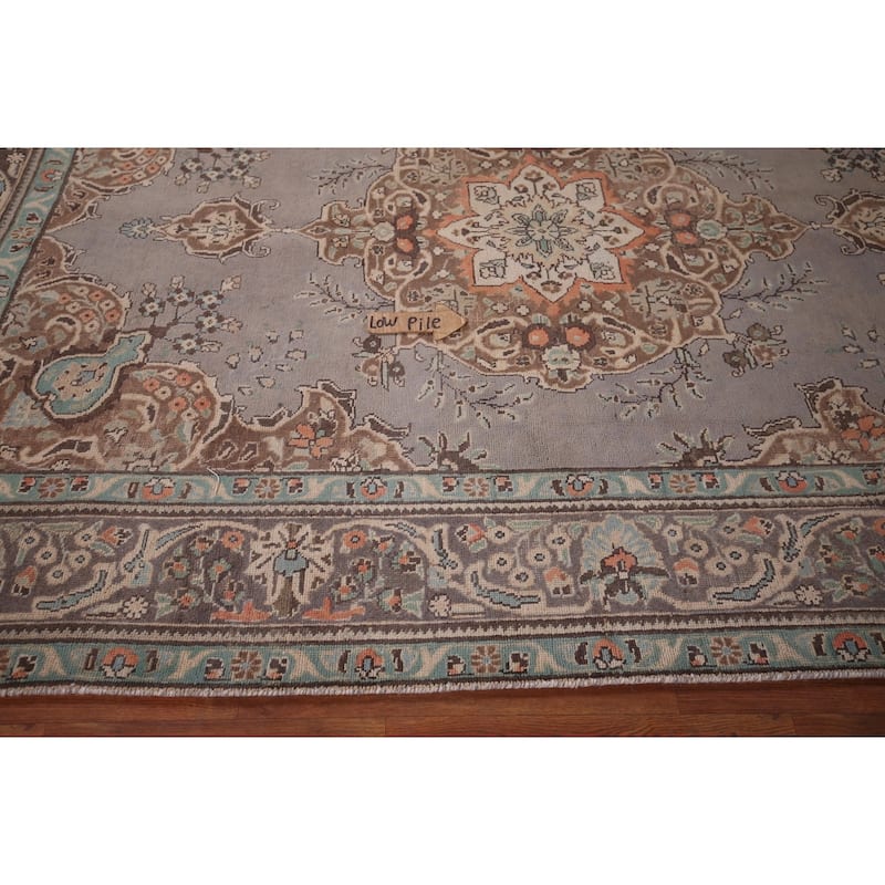 Hand Knotted Oriental 100% Wool Carpet Traditional Medallion Greys & Charcoal Tabriz Area Rug - 9' 8'' X 6' 5''