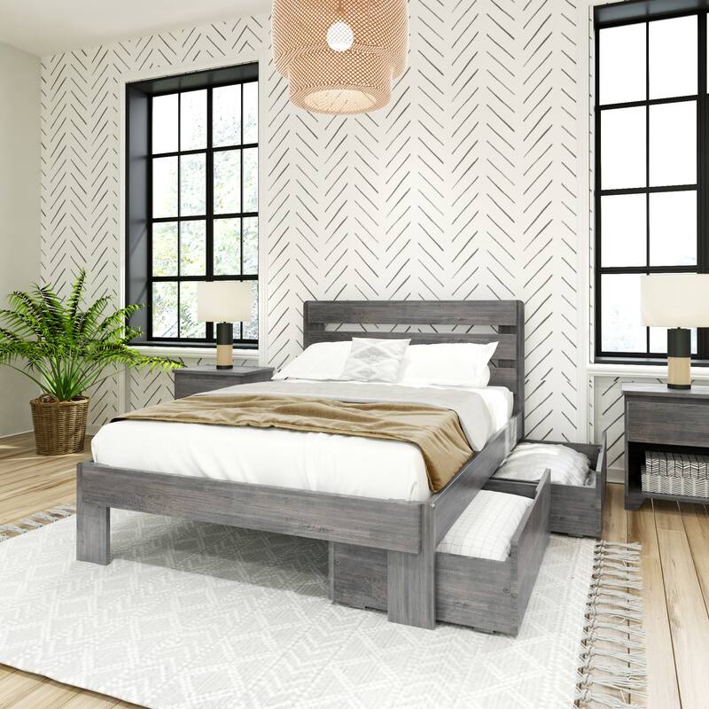 Max and Lily Farmhouse Full Bed w/ Plank Headboard and Storage Drawers