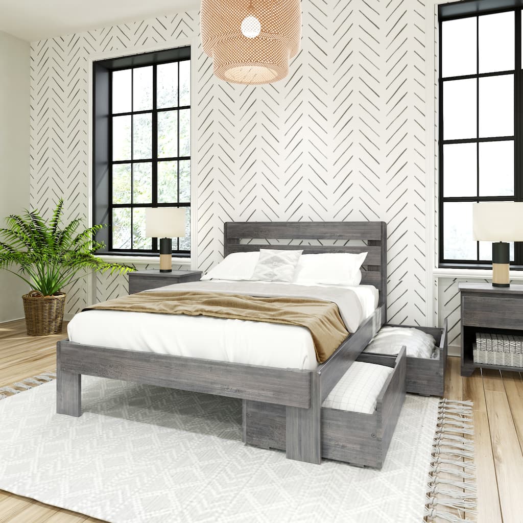 Max and Lily Farmhouse Full Bed w/ Plank Headboard and Storage Drawers