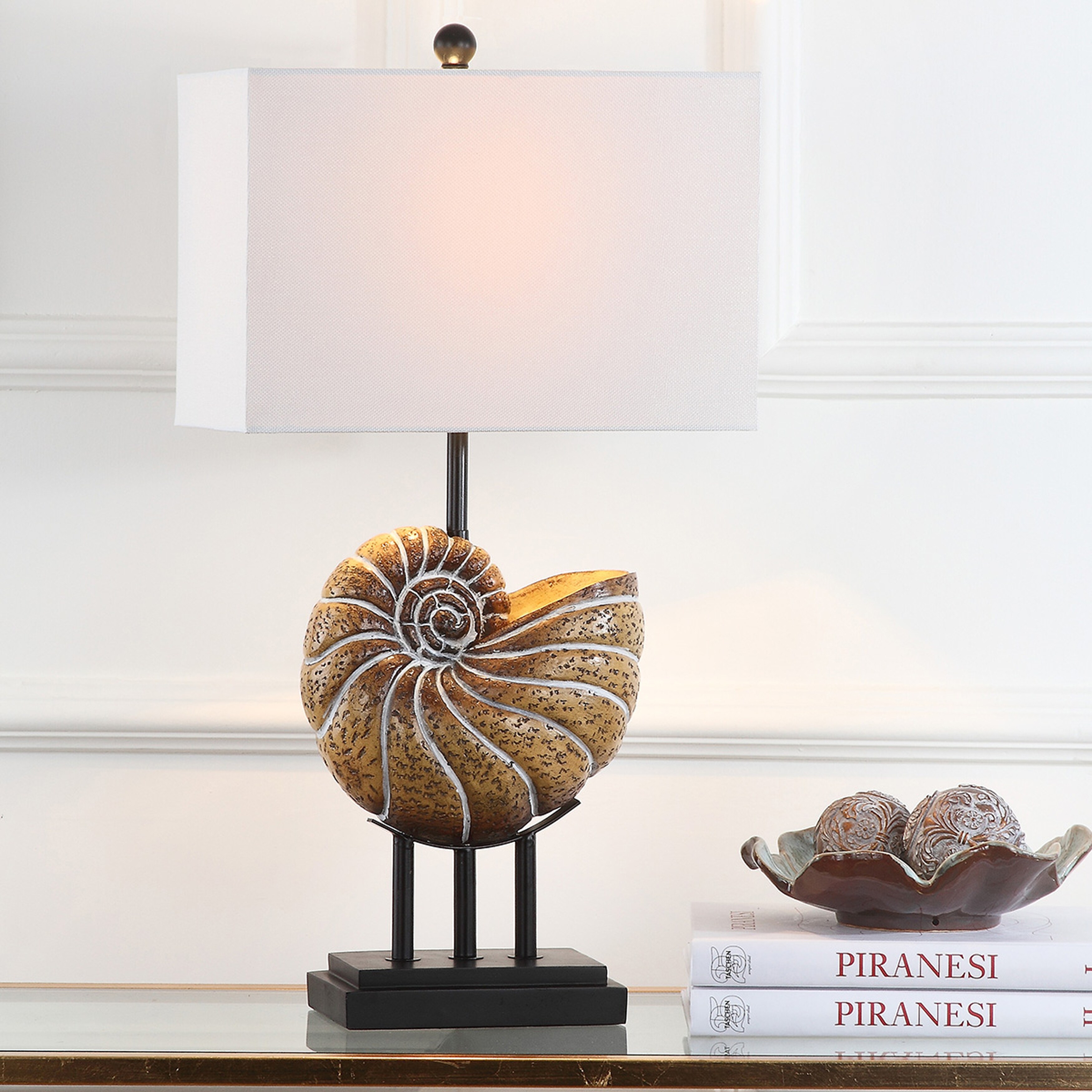 SAFAVIEH Lighting Nautilus Shell Light Brown 28-inch Table Lamp (Set of 2)  On Sale Bed Bath  Beyond 9527280