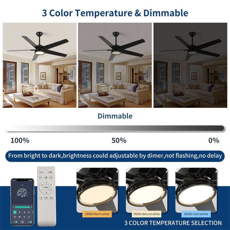 52" Ceiling Fans with LED Light, Remote and DC Motors