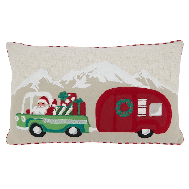 Christmas Pillow With Santa Truck and Trailer Design