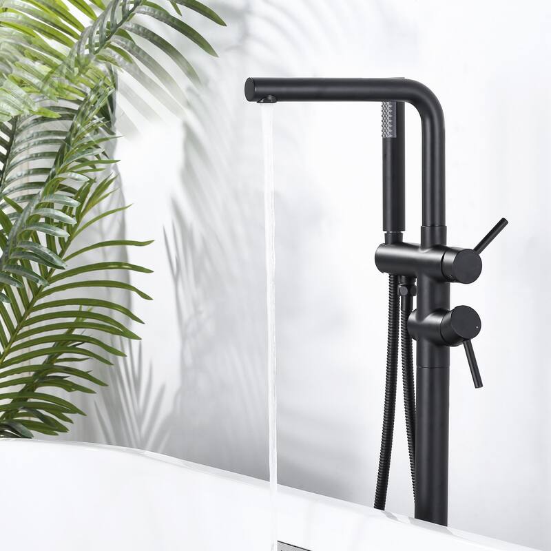 WOWOW 2-Handle Freestanding Longer Spout Tub Faucet with Handshower