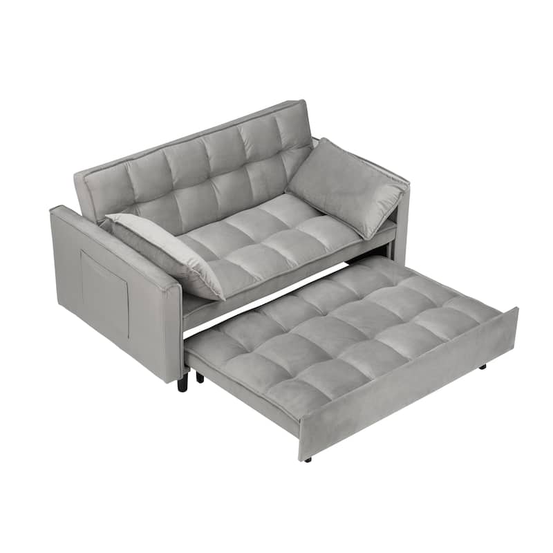 Velvet 3 in 1 Pull Out Loveseat Sofa Convertible Sleeper Love Seat Bed Tufted Futon Sofa with 2 Pillows and Pockets