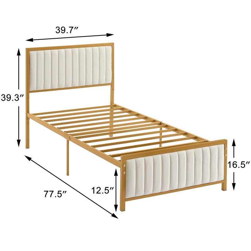 VECELO Twin Size Bed Frame Faux Leather Upholstered Platform Bed Twin Size Bed Set of 2