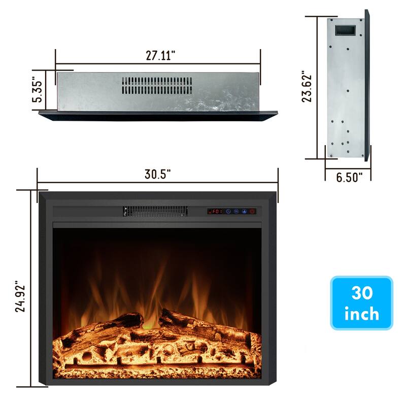 25" Electric Fireplace Insert with Multi-Color Flame, 750/1500W, Black