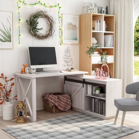 Furniture of America Brasnar 56-inch L-shape Storage Computer Desk