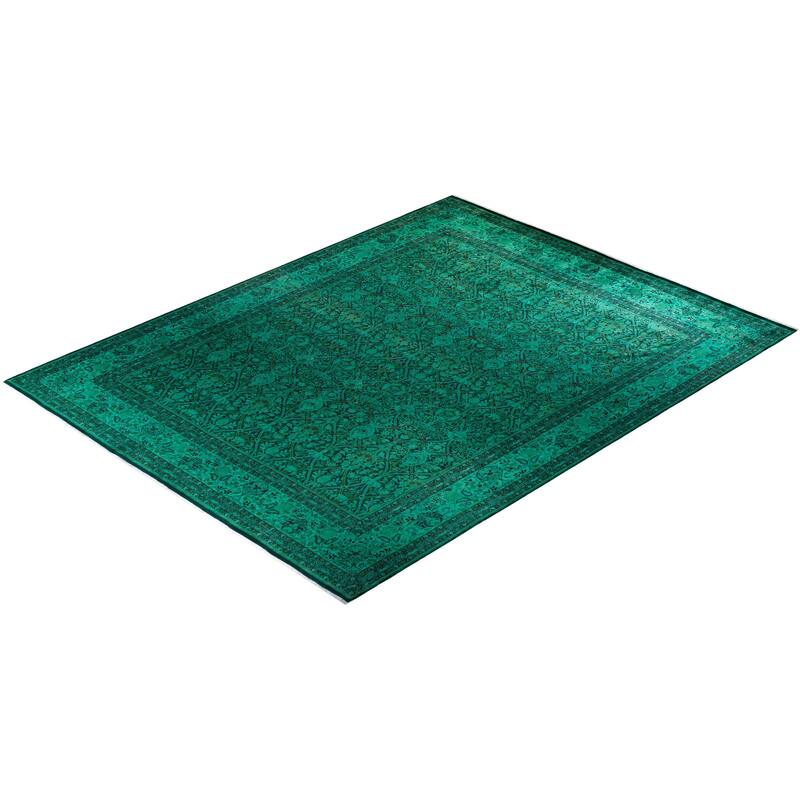 Overton Hand Knotted Wool Vintage Inspired Modern Contemporary Overdyed Green Area Rug - 10' 1" x 13' 0"