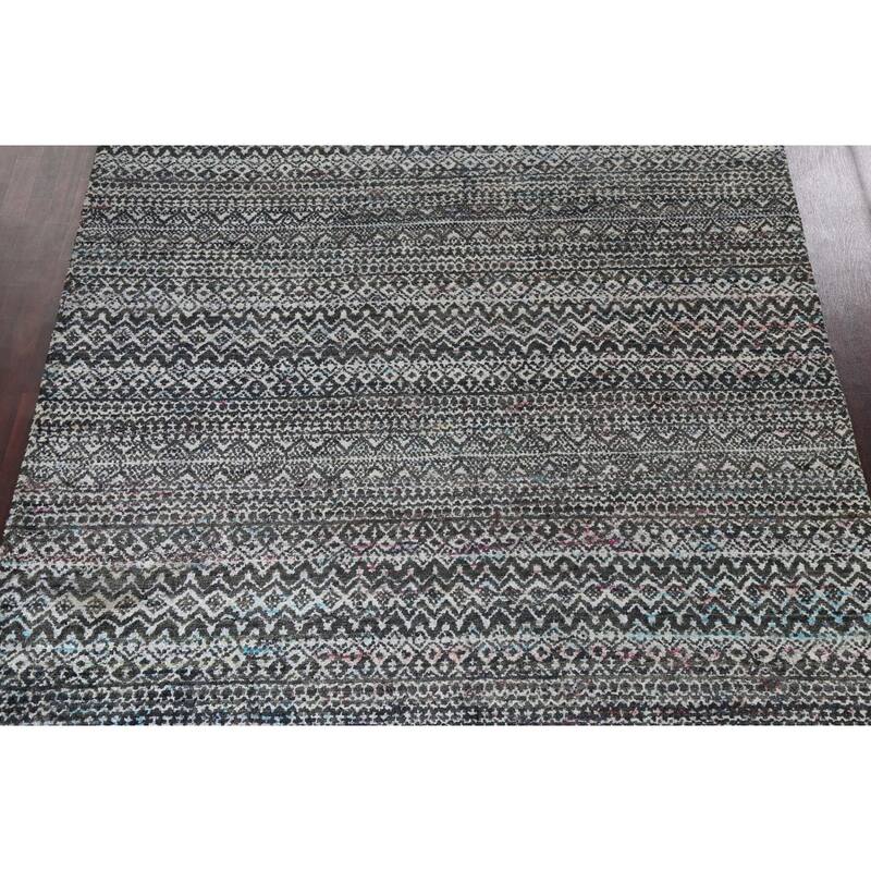 Chevron Abstract Jute/ Wool Oriental Living Room Area Rug Hand-knotted - 8'7" x 11'4"