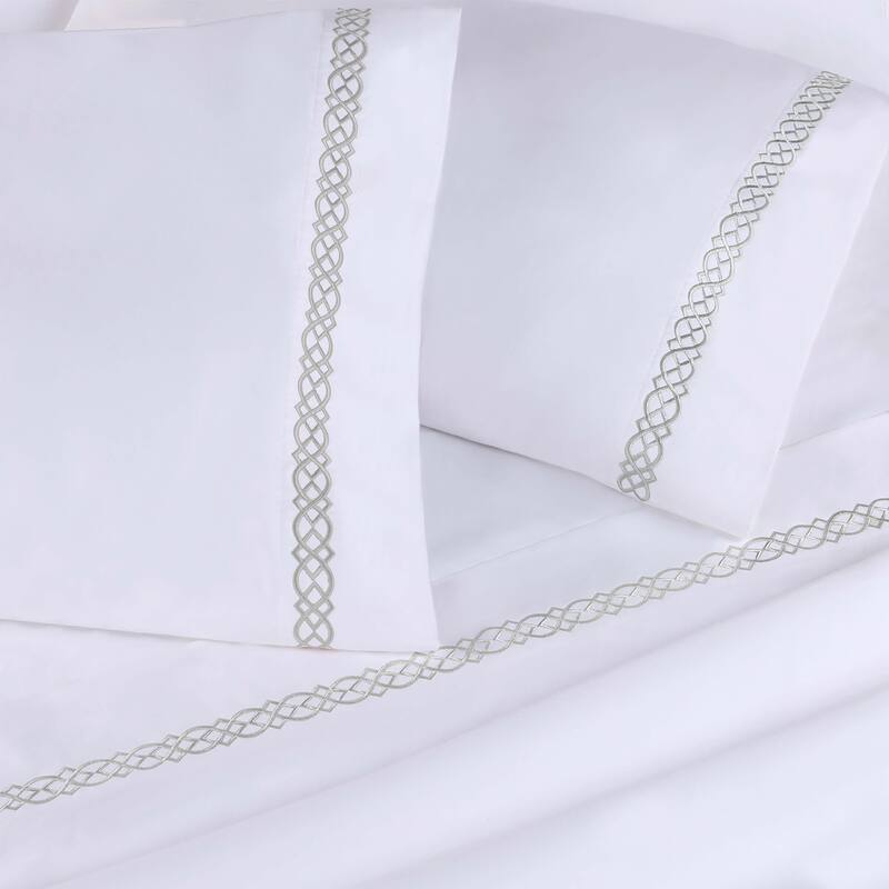 Superior Egyptian Cotton Embroidered Scroll 4 Piece Sheet Set