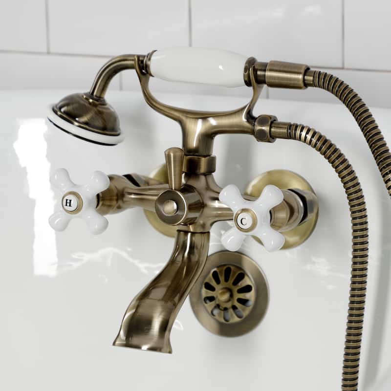 Kingston Brass Tub Wall Mount Clawfoot Tub Faucet with Hand Shower in Polished Chrome