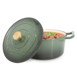 5.3Q Round Enameled Self Basting Lid Dual Handle Cast Iron Casserole in Sage Green