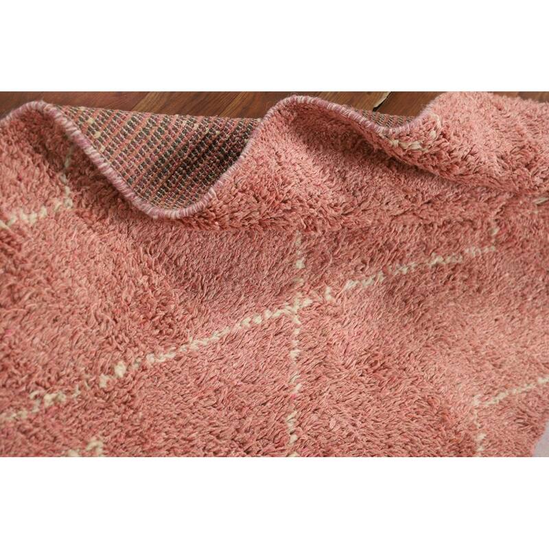 Pink Plush Moroccan Accent Rug Hand-Knotted Wool Carpet - 2'10" x 5'3"