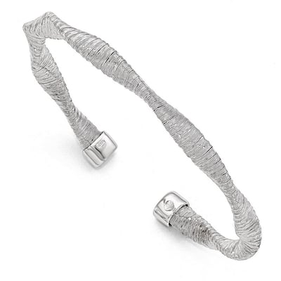 Curata925 Sterling Silver 5mm Textured Twisted Unusual Cuff Bangle Bracelet
