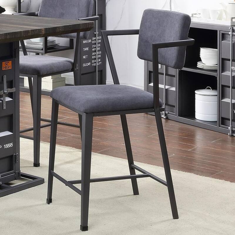 Set of 2 Counter Height Chairs with Metal Frame, Gunmetal