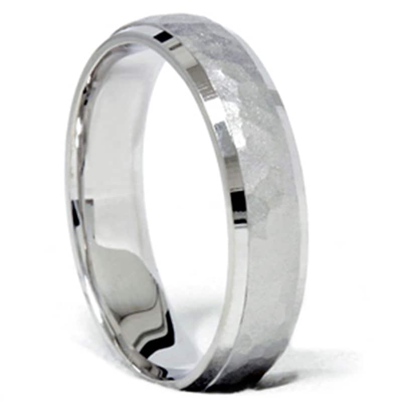 White Gold Hammered Comfort Fit Wedding Ring Band