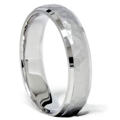 White Gold Hammered Comfort Fit Wedding Ring Band
