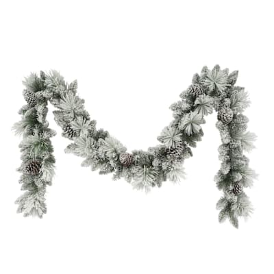 Puleo International 9 ft. x 10" Flocked Berkshire Spruce Garland