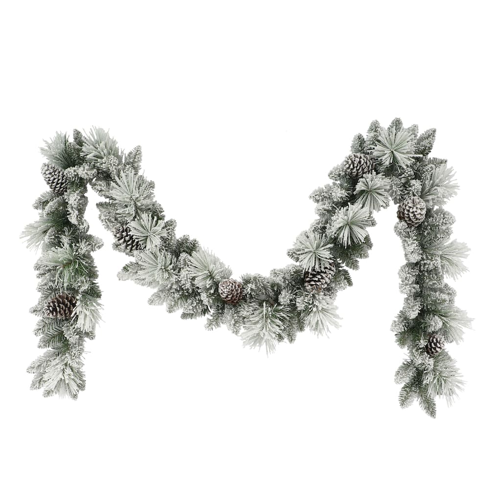 Puleo International 9 ft. x 10" Flocked Berkshire Spruce Garland