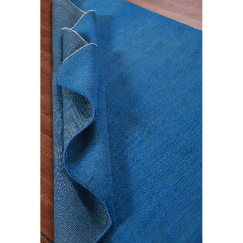 Hand Knotted Oriental 100% Wool Carpet Modern Solid Navy Blue & Blues Gabbeh Area Rug - 10' 2'' X 5' 0''