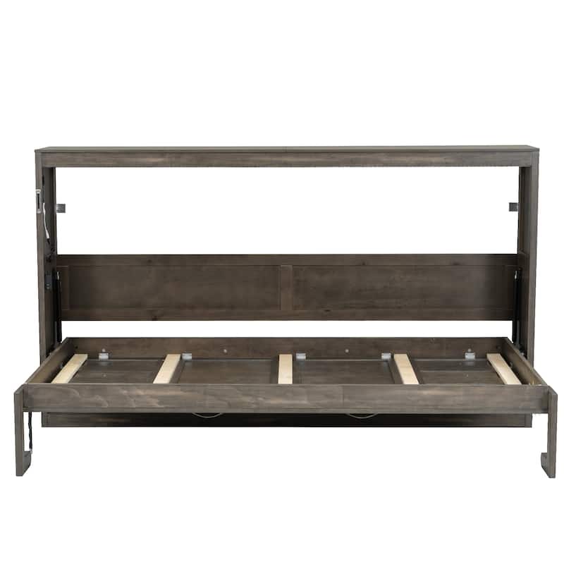 Twin Size Wall Murphy Bed Chest with LED Lights, Wood Hideaway Wall Bed Cabinet, Foldable into a Cabinet