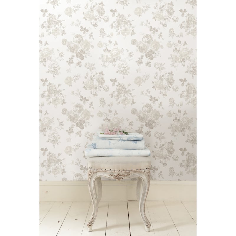 LoveShackFancy Everblooming Rosettes Dove Peel and Stick Wallpaper