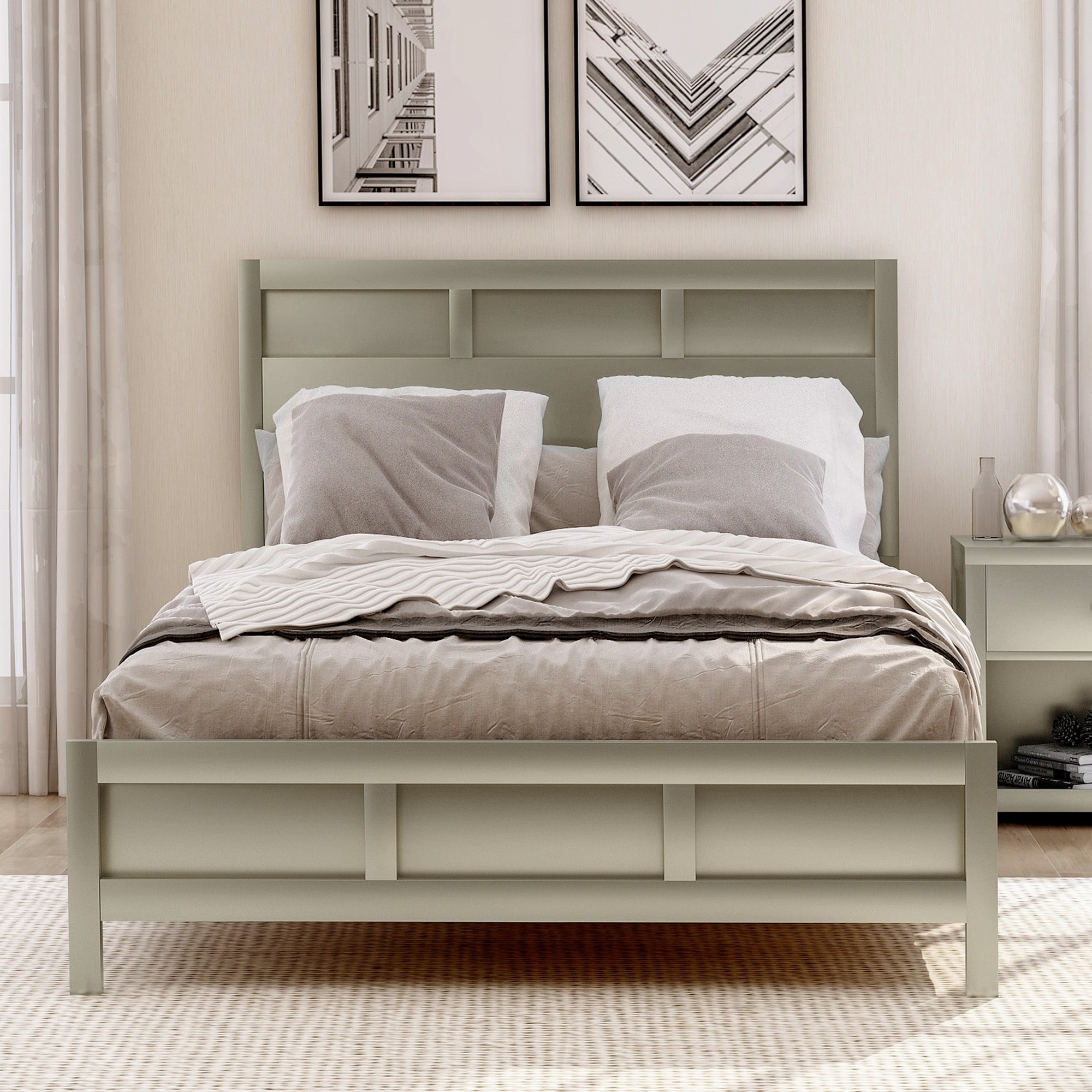 Twin Wooden Platform Bed with Two Drawers, Solid Pine, Minimalist Design, 10 Slats Support