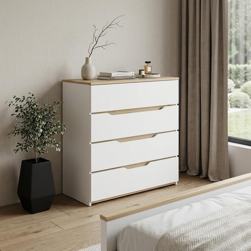 HomeRoots 31" Oak And White Wood Four Drawer Dresser