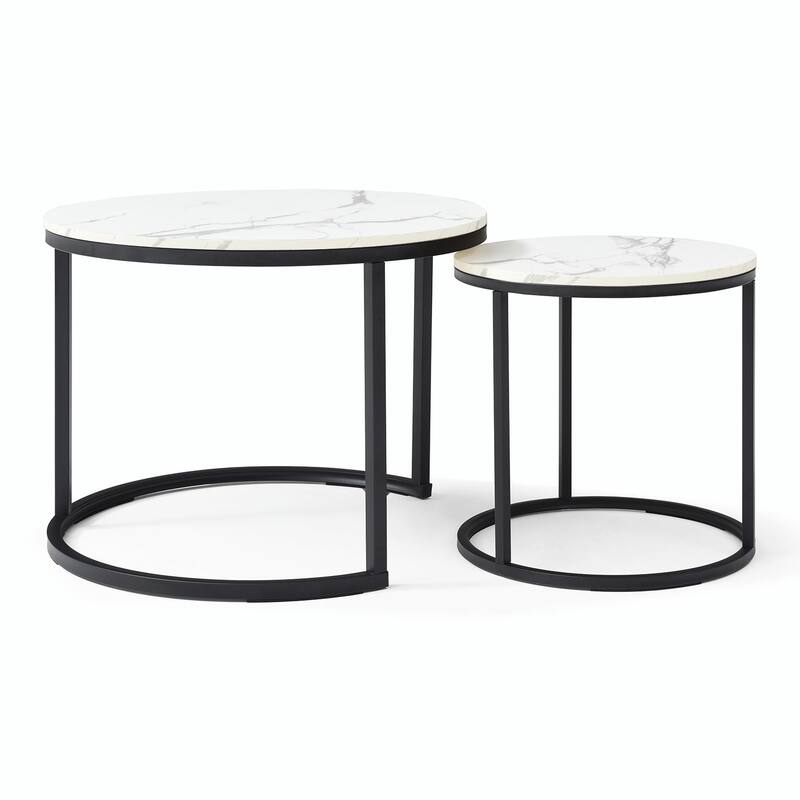 Modern Nesting Tables - Black Marble Round Set, Industrial Style