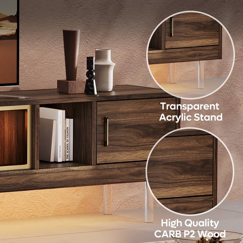 High Gloss LED TV Stands Modern Entertainment Center for 85" TV with Drawer - 80 inches