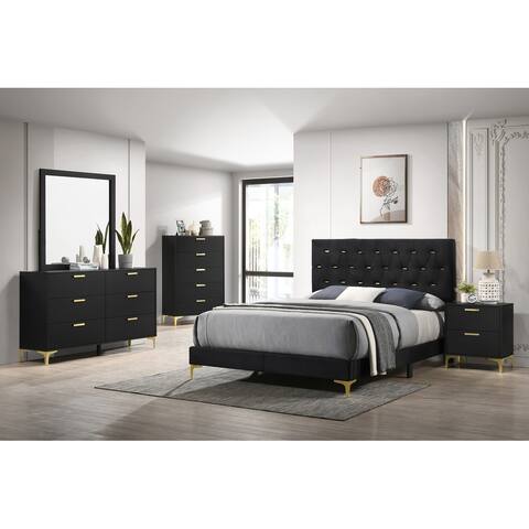 Lexie Black and Gold 3-piece Tufted Panel Bedroom Set