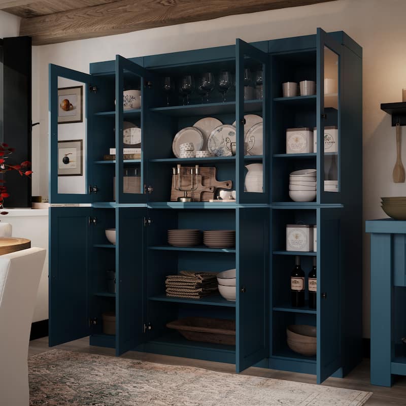 Palace Imports 100% Solid Wood 65" Pantry Cabinet with Clear Glass, Shaker Doors and Adjustable Shelves