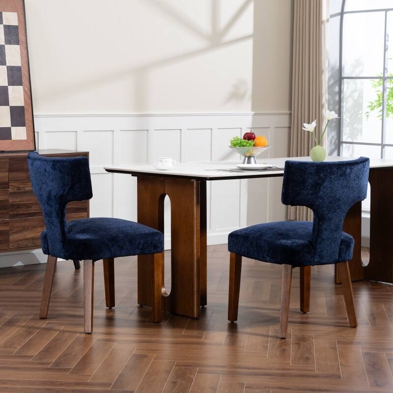 Linen Upholstered Dining Chairs Set of 2, Ergonomic Armless Side Chairs, Kitchen Chairs with Curved Back & Hardwood Frame