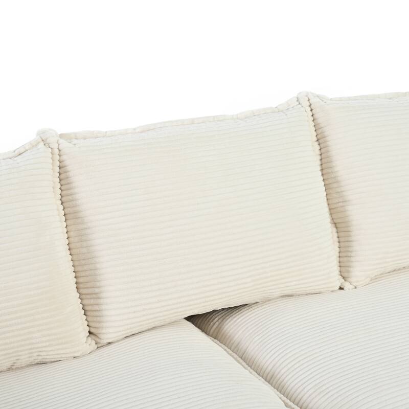 Corduroy Fabric Sofa with 2 Throw Pillows, Upholstered 2-Seater for Living Room