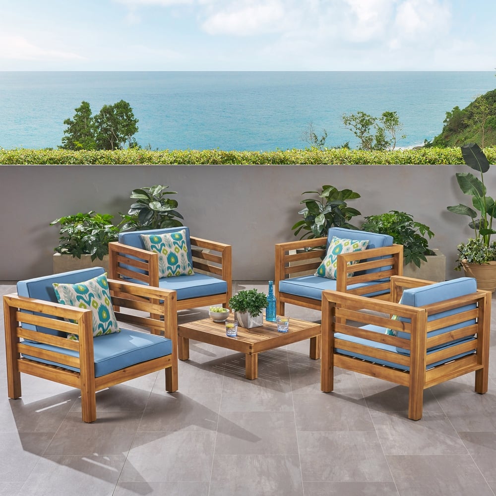 Oana Outdoor 4 Seater Acacia Wood Club Chair and Coffee Table Set by Christopher Knight Home