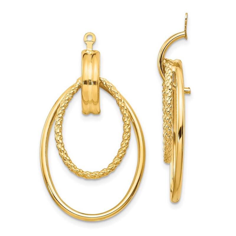 Curata 14k Yellow Gold Textured Polished Double Hoop Earring Jackets 36x21mm