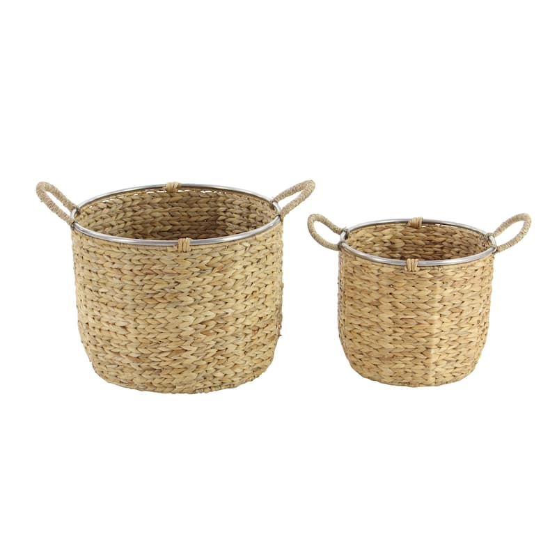 Seagrass Handmade Decorative and Functional Storage Basket with Handles - Set of 2 Light Brown - Roche River Decor
