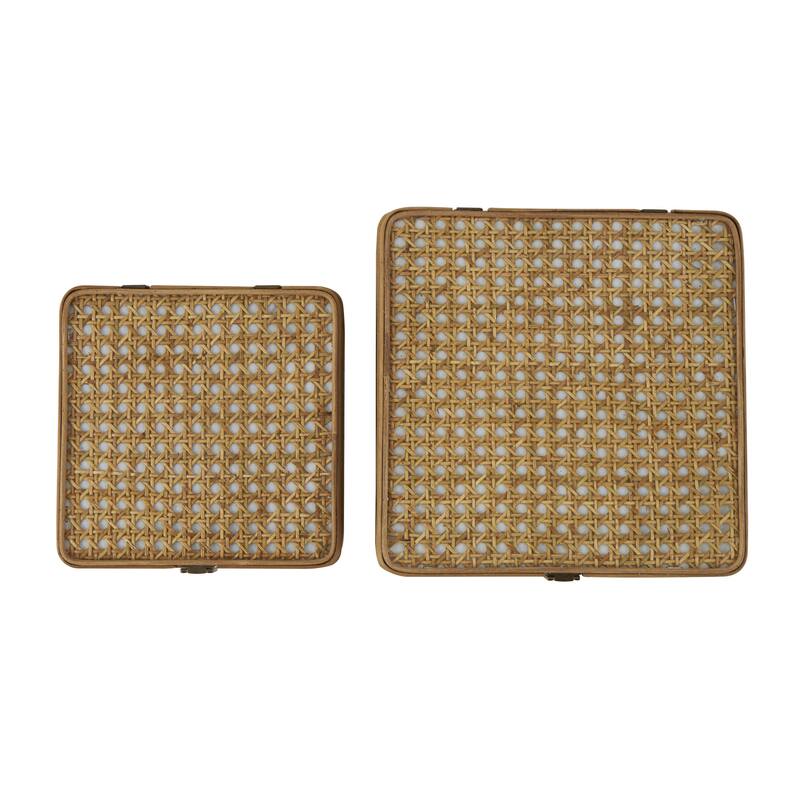 Rattan Handmade Woven Rattan Decorative Box with Bronze Latches - Set of 2 Brown - Roche River Decor