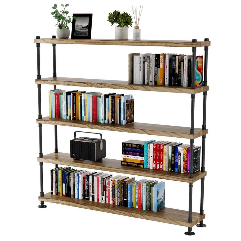 Wallniture 60 inch Long Pipe Bookcase, 11.25'' Deep & 1.5'' Thick Hanging Wood Shelf for Home Organization, Rustic, Tier Options