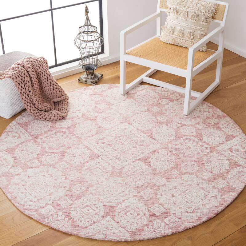 SAFAVIEH Handmade Metro Sigalit French Country Wool Rug - 6' Round - Dark Pink/Ivory