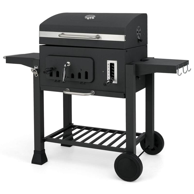 Costway Barrel Charcoal Grill with 2 Folding Side Tables 24-Inch - as pic shows - See Details