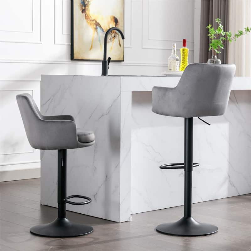 Bar Stools Set of 2 - Adjustable Barstools with Back and Footrest