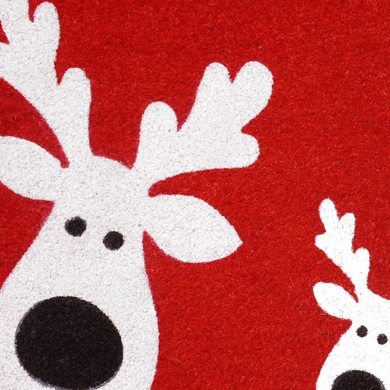 HomeRoots 24" X 36" Red White And Black Christmas Reindeer Outdoor Coir Door Mat - 24.00' X '36.00