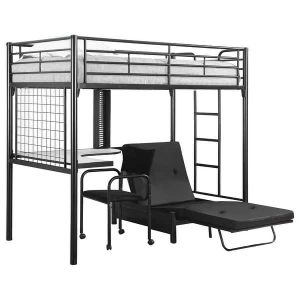 slide 2 of 8, Jenner Black Metal Frame Twin Futon Workstation Loft Bed
