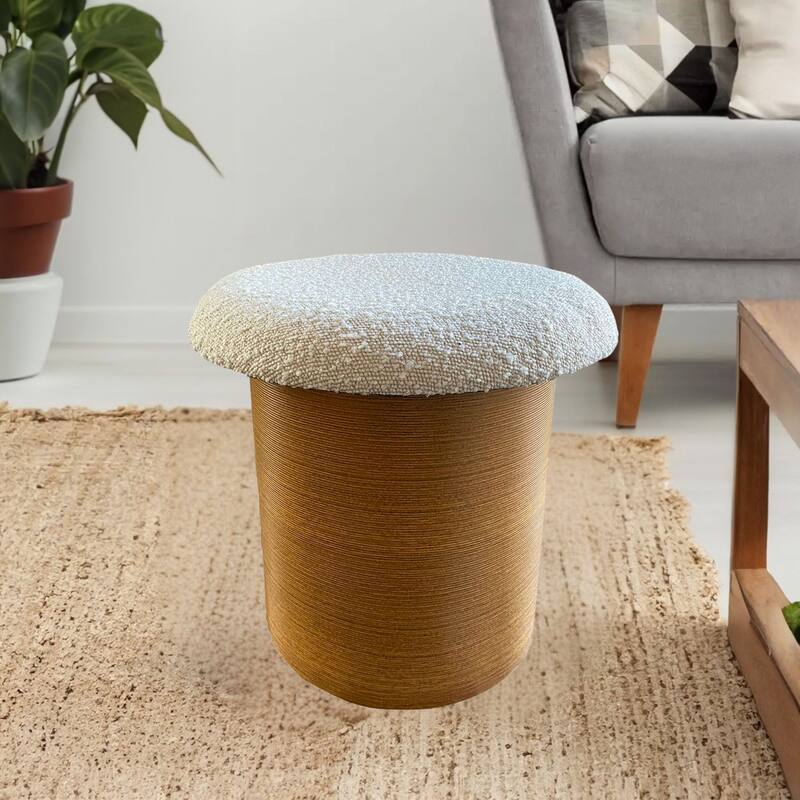 Boucle Round Storage Ottoman Foot Stool Small Ottoman for Living Room