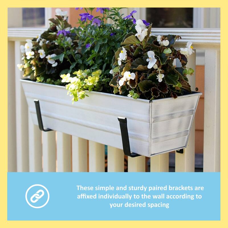 Achla Designs Pair of Wall Mounted Flower Box Brackets, 6 Inch Wide, Black Powder Coat Finish
