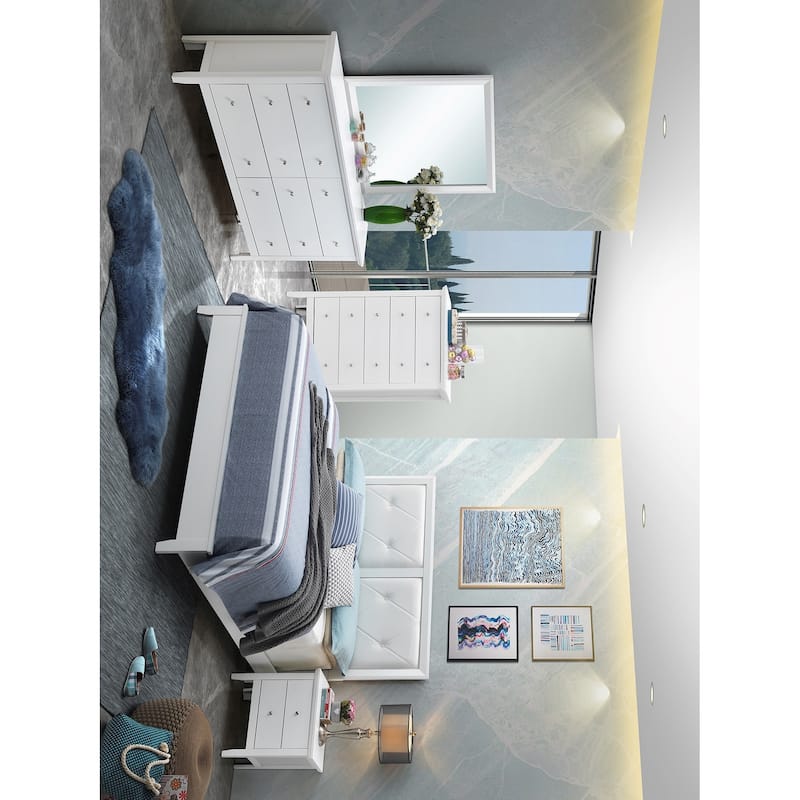 Upholstered Tufted Faux Leather Queen Panel Bed - 85" - White